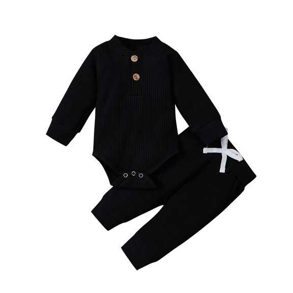 Canrulo Newborn Baby Boy Girl Unisex Ribbed Clothes Long Sleeve Tops Pants 2Pcs Clothes