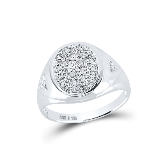 Sterling Silver Mens Round Diamond Oval Cluster Ring 1/6 Cttw
