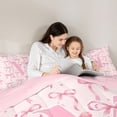 thumbnail image 4 of Manfei Ribbon Bow Tie M Personalized Initial Bedding Comforter Set 7pcs for Kids Girls,Teens Vintage Polka Dots Queen Bedding Sets,Pink Reversible,Microfiber Bedroom Decor, 4 of 7