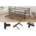 thumbnail image 6 of Twin Size Daybed with Trundle, Metal Day Bed with Charging Station & LED Lights, Metal Bed Frame with Pull-Out Trundle, Heavy Duty Steel Slats Supports, for Living Room, Apartment, Small Spaces，Black, 6 of 8