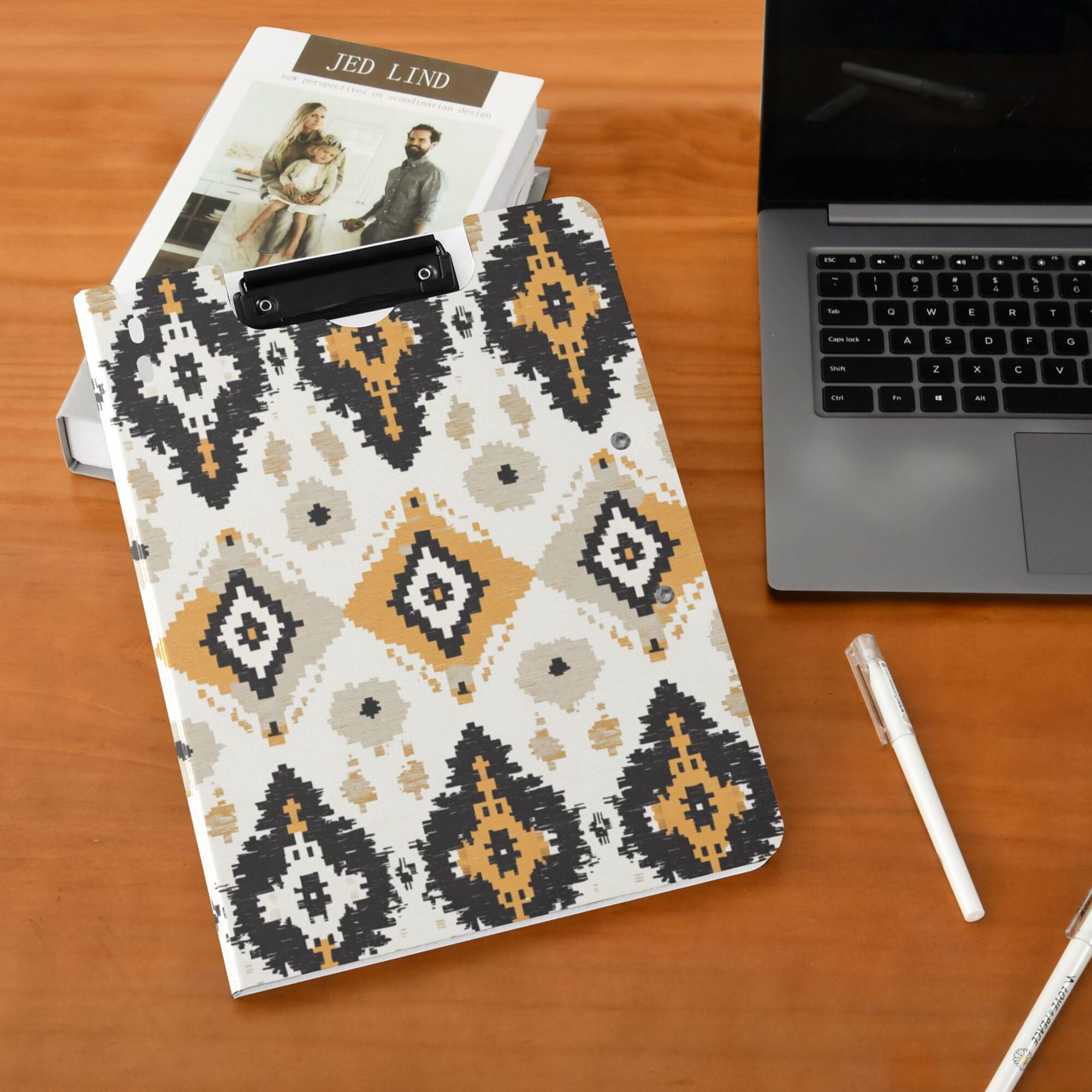 FORMRS A4 Clipboard Folder with Pen Holder Horizontal Foldable School Office Binder, White and Black