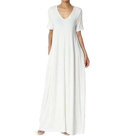 TheMogan Women's S~3X Soft Jersey Oversized V-Neck Short Sleeve Maxi Dress W (Best Dresses For Overweight)