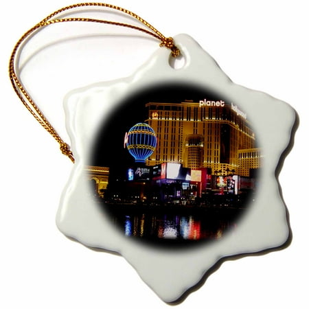 3dRose Planet Hollywood in Las Vegas NV, Snowflake Ornament, Porcelain, 3-inch