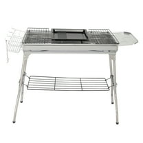 Portable Charcoal Grill Stainless Steel Foldable Cooking Kabob Barbecue Grill with Storage Shelf and Enameled Grill Pan, Outdoor BBQ Grill for Camping Hiking Picnics Beach Party(39.37x12.2x27.95inch)