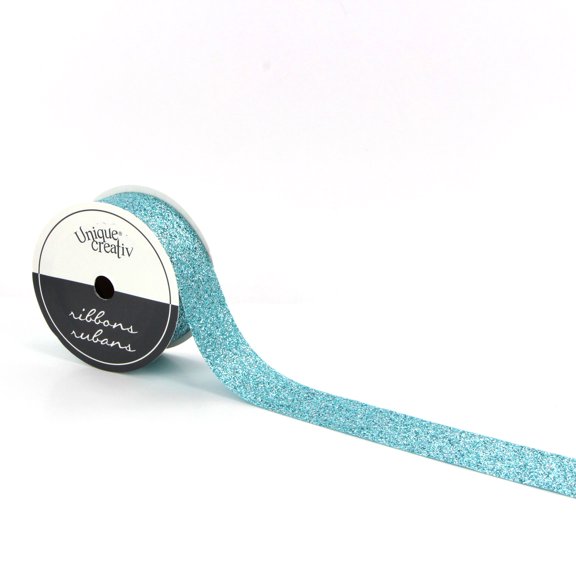 UNIQUE CREATIV, Ribbon, Glitter Cut, Turquoise, 25 mm x 15 ft (1 in x 5 yds)
