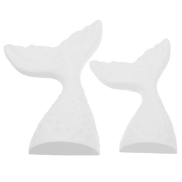 OULII 2Pcs Fish Tail Centerpieces White Gypsum Prop For Nautical Decor And Decorators