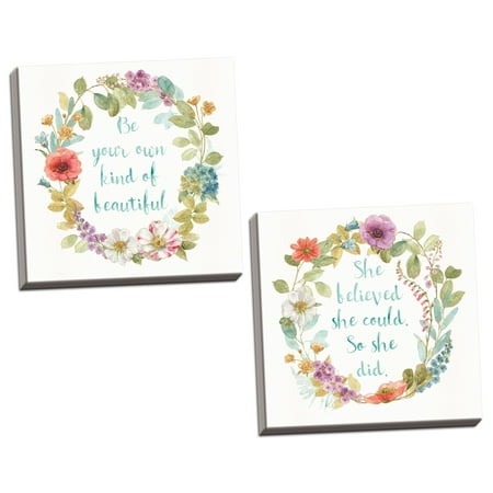 - Gango Home Decor Contemporary Rainbow Seeds Wreath I & II by Lisa Audit (Ready to Hang); Two 12x12in Hand-Stretched Canvases