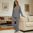 thumbnail image 4 of MecTo Women Pajamas Sets, Lady Oversize Comfy Solid Long-Sleeved PJ, 2 piece, Size M, 4 of 6