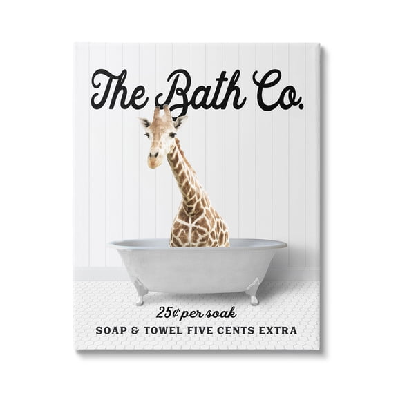 Stupell Industries Vintage Bath Ad Giraffe Animals & Insects Painting Gallery Wrapped Canvas Print Wall Art, 16 x 20