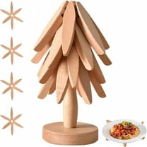 Tree Design Trivet Mats Set of 4 Walnut Wood Foldable Heat Resistant Hot Dish Holders Kitchen Pot Bowl Teapot Table Protection Anti-Heat Pads