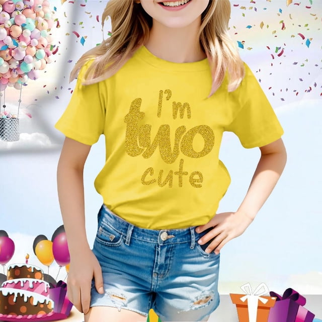T-shirts pour Filles Imprimé Manches Courtes Col Rond Vêtements d'Été pour Filles 12-13 Ans Mode