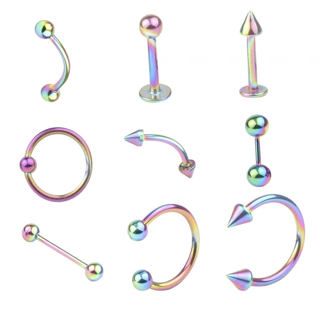 9Pcs Belly Button Rings Navel Piercing Rings Body Piercing Jewelery Rings for Colorful