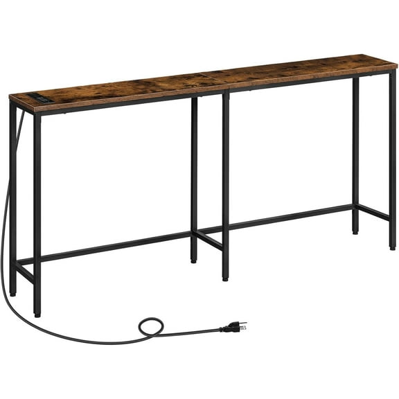 HOOBRO 70.9 Inches Console Table with 2 Power Outlets and 2 USB Ports, Extra Long Entryway Table with Charging Station, Narrow Sofa Table Behind Couch, Hallway, Living Room, Rustic Brown BF1801XG01G2
