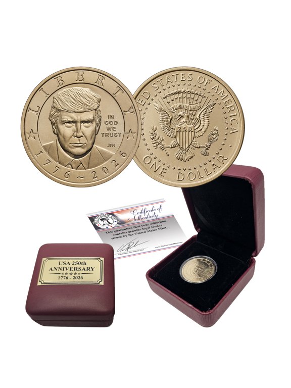Collectible 2026-P President Donald J. Trump Liberty $1 Semiquincentennial Dollar Coin, Philadelphia Mint, in Box with Certificate of Authenticity
