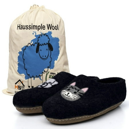 

Cozy Indoor Wool Slippers for Men Women Handmade Loafers Black Cat Dog 9W/8M