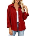 thumbnail image 2 of CHGBMOK Women Oversized Corduroy Shacket Casual Long Sleeve Lapel Button Down Shirt Jacket Solid Color Blouse Tops, 2 of 6