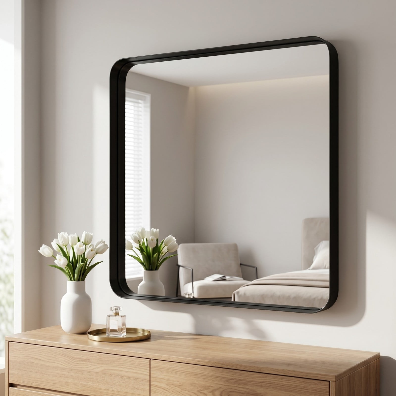 Gleamira 42"x42" Bathroom Mirror Wall Mounted Rectangular Vanity Mirror with Deep Frame, Black