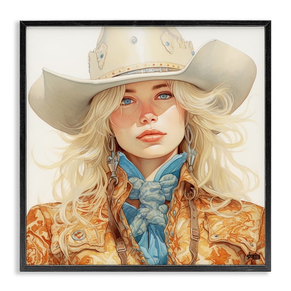 Stupell Industries Eclectic Blonde Cowgirl Portrait Black Framed Giclee Art, 24 x 24, by RB