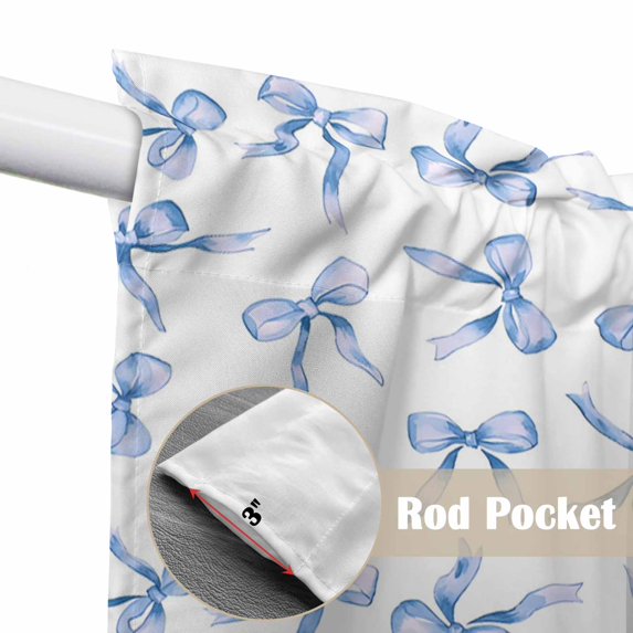 Purple Blue Bow Ribbon Kitchen Window Curtains, Swag Curtains Valance for Bedroom Living Room Bathroom, Vintage Modern Art Bowknot Rod Pocket Window Treatment Curtain Block Drapes 2 Panels 36"x63"