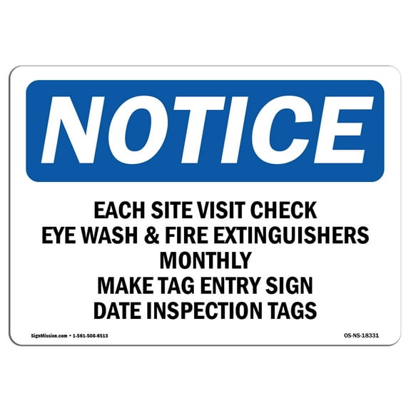 OSHA Notice Sign - Site Visit Check Eye Wash And Fire Extinguishers | Decal | Protect Your Business, Construction Site |  Made in the USA