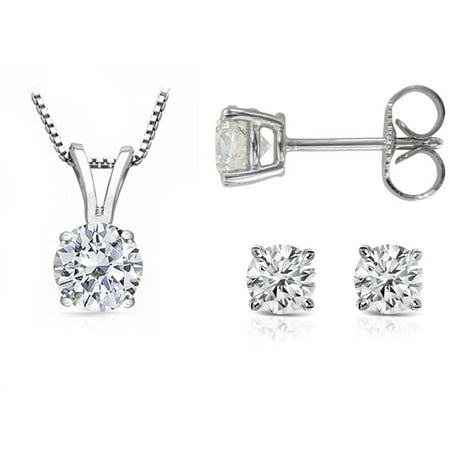 Chetan Collection 1 Carat T.W. Diamond 10kt White Gold Round-Shape Pendant and Earring Set