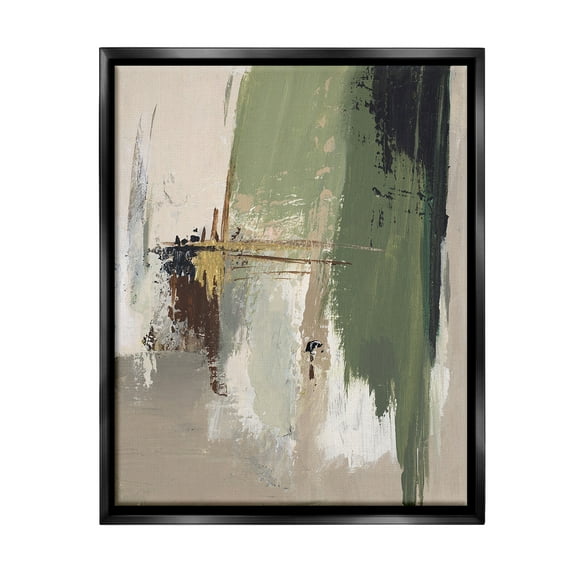 Stupell Industries Green & Tan Brush Strokes Abstract Painting Black Floater Framed Canvas Art Print Wall Art, 17 x 21