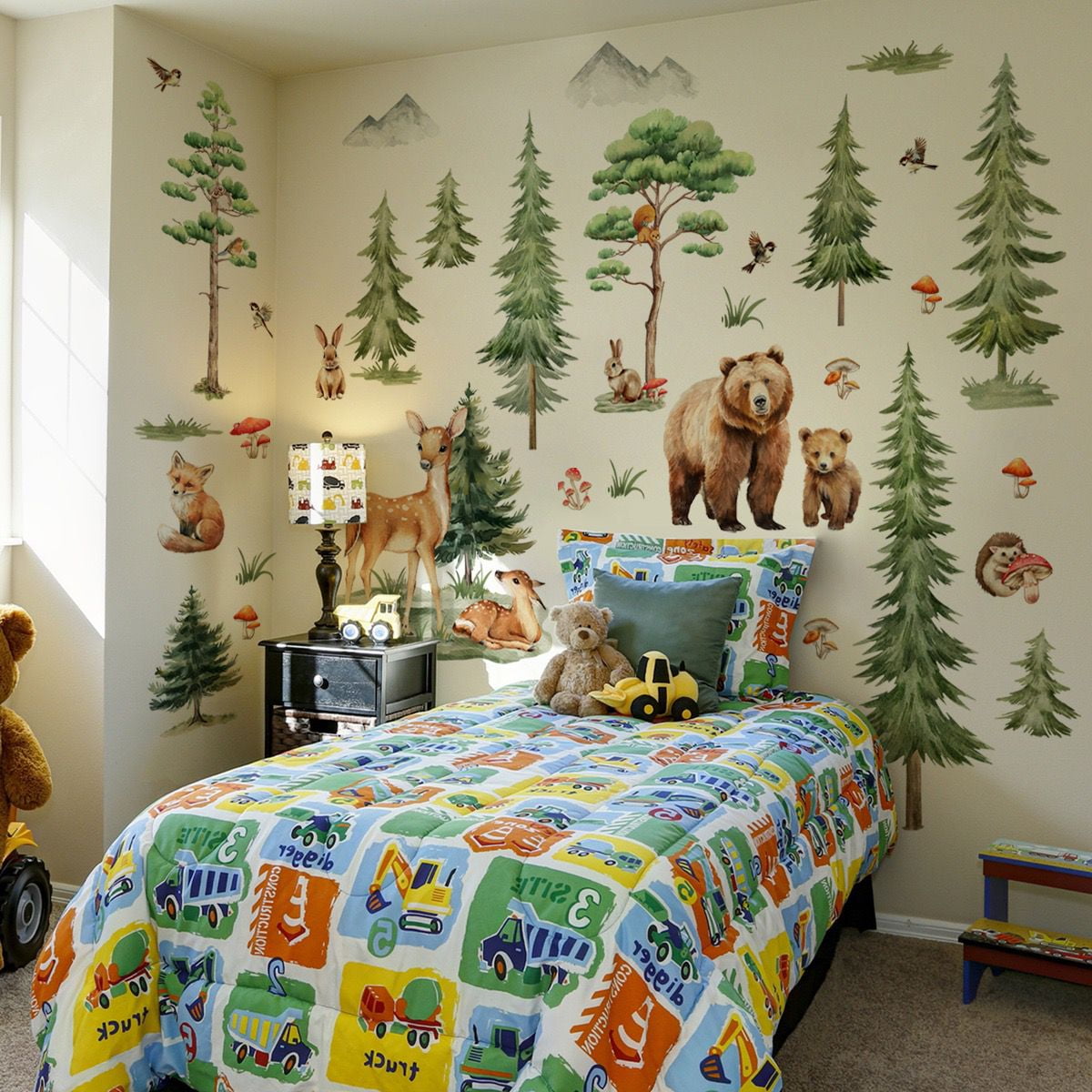 Mountain Tree owl Wall Decals bear Wall Stickers Large Pine Tree Forest Animal Fox Wall Stickers Deer Wall Stickers Removable Peel and Stick Wall Art Decals for Kids Room Classroom Nursery Bedroom Pl