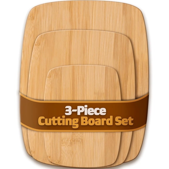 Bamboo Cutting Board Set - 3 Piece Reversible Wood Cutting Boards for Kitchen, Meal Prep & Serving, Chopping Meat, Vegetables, Fruit, Cheese, Charcuterie - Assorted Sizes