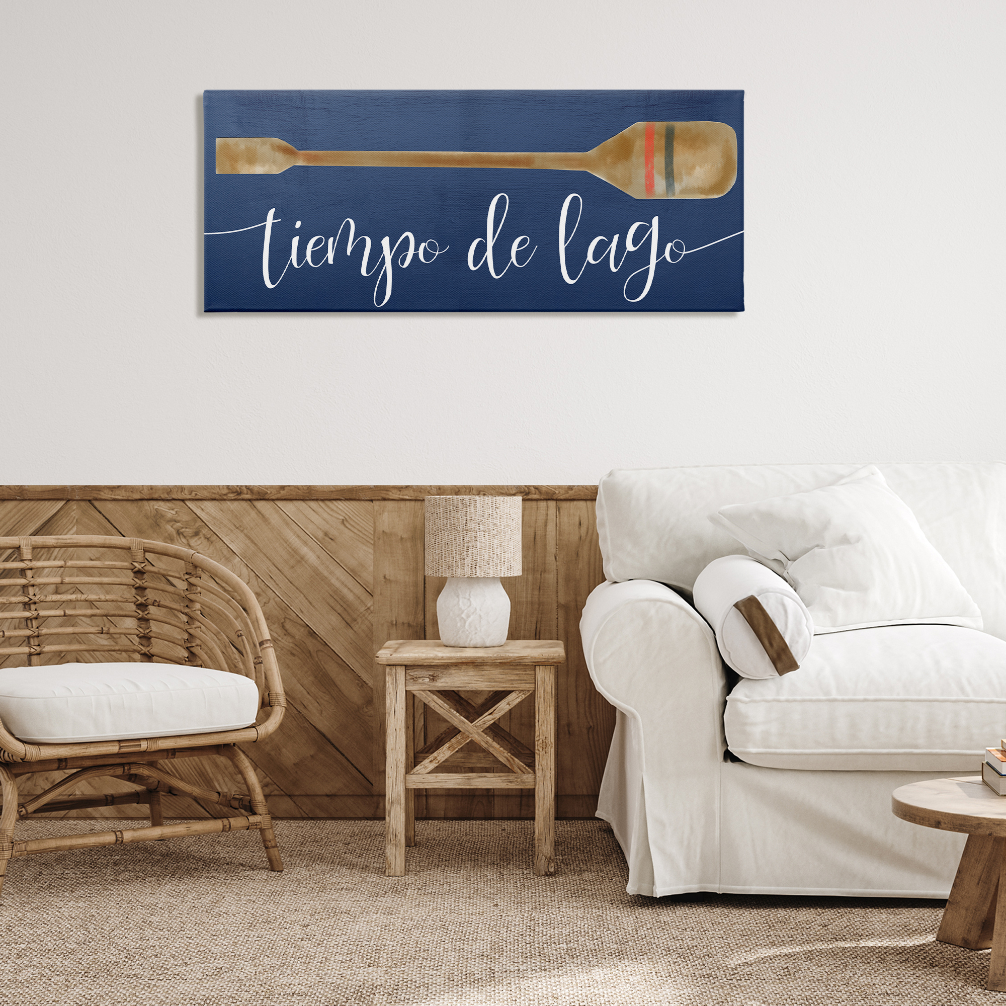 Stupell Industries Tiempo De Lago Náutica Inspirational Quotes & Sayings Painting Wrapped Canvas Art Print Wall Art, 48 x 20
