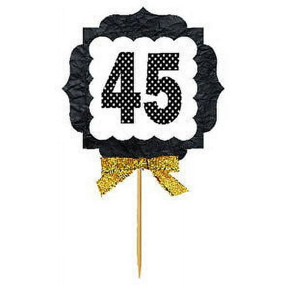 45th Birthday / Anniversary Gold Ribbon Hand Crafted Novelty Cupcake Decoration Toppers / Picks -12ct