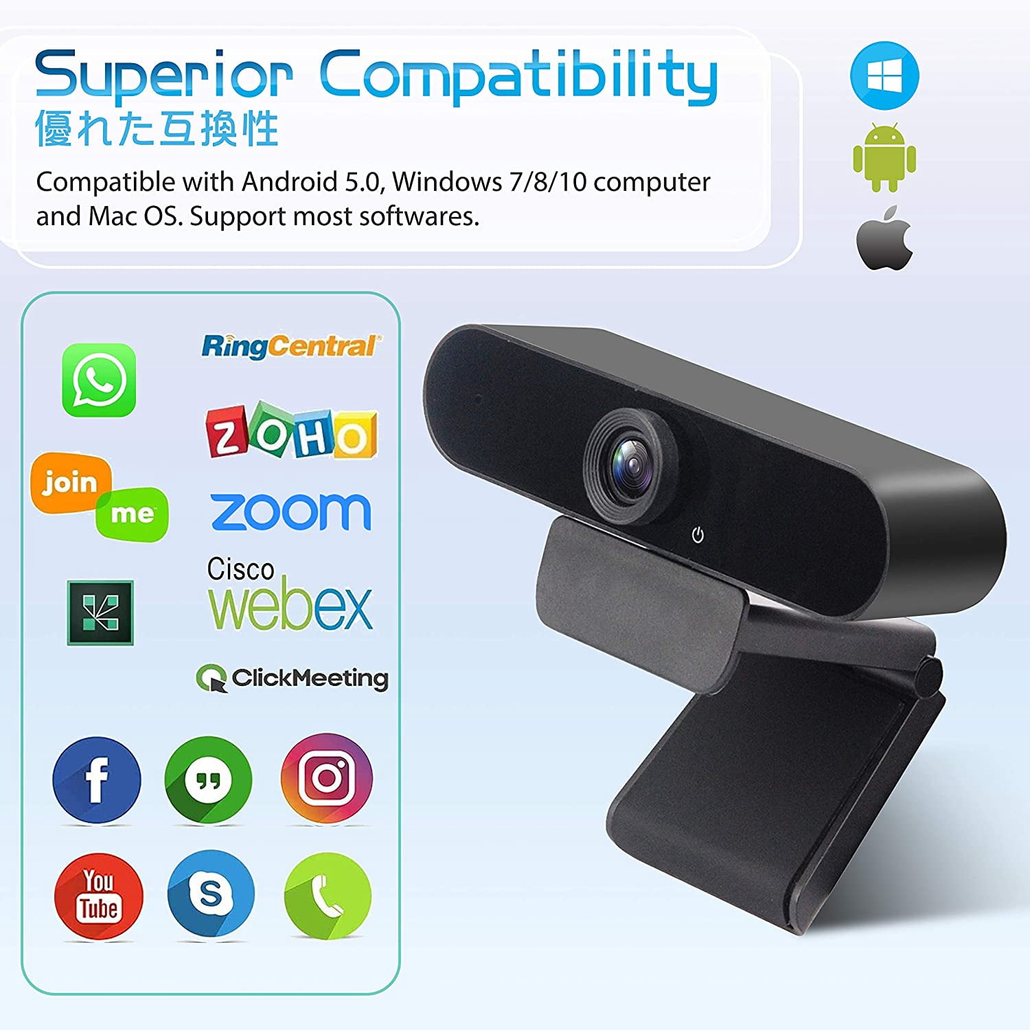 Lexvss 2K 1440P HD Webcam with Microphone, Tripod & Privacy Cover