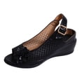 thumbnail image 3 of Fiaer Buckled Wedge Sandals for Women Open Toe Slingback Heeled Dress Sandals Summer Hollow out Floral Footwear Black 7, 3 of 9