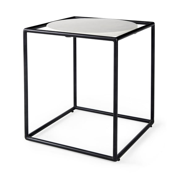 Mercana Austen Round White Marble Top W/ Black Metal Frame Side Table