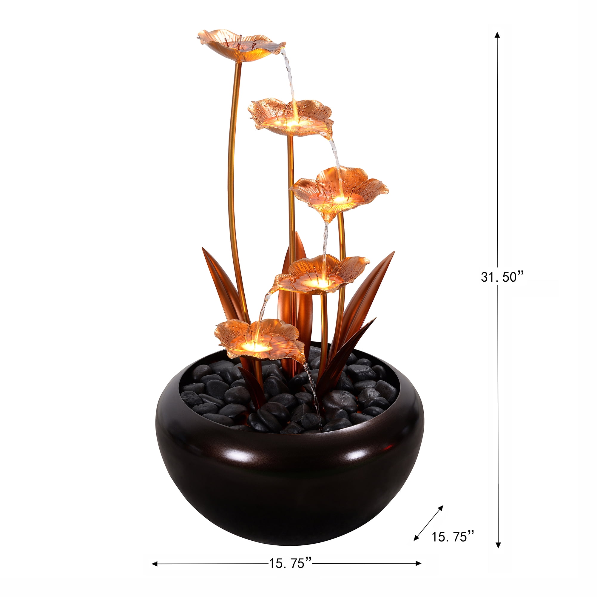 Elegant Zinc Metal Fountain with 4 Warm White LED Lights - Outdoor