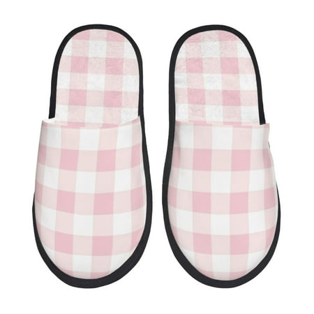 

Qekee Pink Checkboard print Slippers for Women and Men Fluffy Cute Cozy House Slipper Funny Furry Bedroom Slippers for Women Indoor -Medium