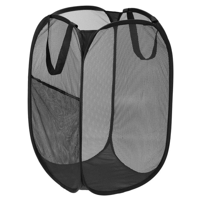 Unique Bargains Mesh Laundry Hamper, Collapsible Laundry Baskets Bag, Black