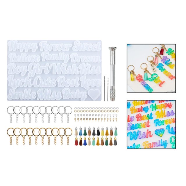 Carta Resina Muere Llaveros Inglés Palabra Patrones Artesanía Silicona Flexible Alfabeto Fundición Muere Para Pendiente Joyería DIY Conjunto 2 BLESIY