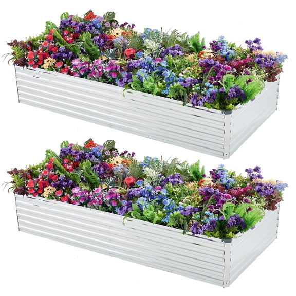 Amobro 8x4x1ft Outdoor Metal Raised Garden Bed Planter Box for Vegetables, Flowers, Herbs 2pcs