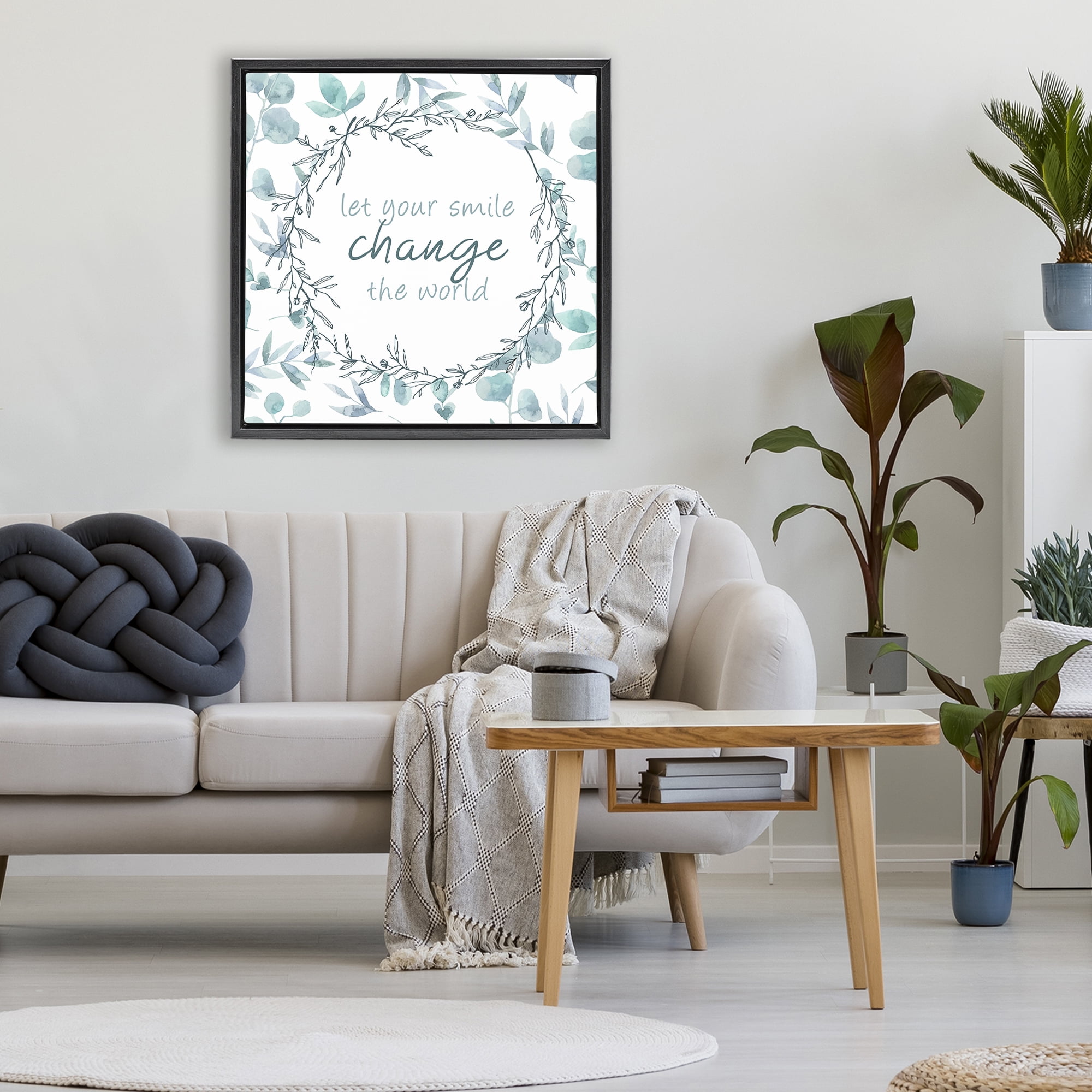 Stupell Industries Smile Change The World Black Framed Floater Canvas Wall Art, design by Kim Allen