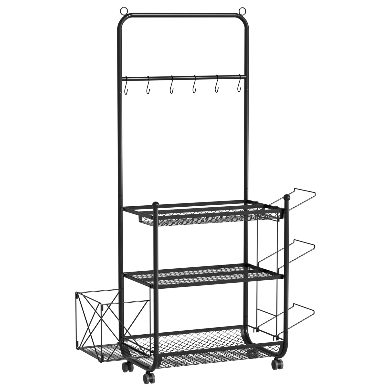 Dumbbell Rack Stand, Yoga Mat Storage Rack, Home Gym Weight Rack for Kettlebells Foam Roller, Workout Equipment Organizer with Hooks and Wheels