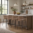 thumbnail image 4 of Guyou Farmhouse Woven Bar stools Set of 2, 27 Inch Linen Upholstered Rattan Counter Height Bar Chairs, Modern Cane Kitchen Island Chairs with Curved Back for Dining Room Patio Garden, White, 4 of 11