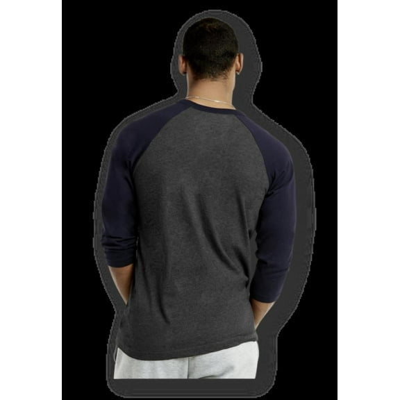 TOP PRO MEN'S 3/4 SLEEVE RAGLAN JERSEY BASEBALL TEE NAVY CHARCOAL GRAY X-LARGE