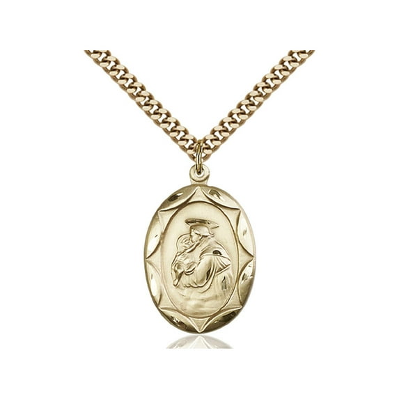 Gold Filled St. Anthony Pendant 1 x 5/8 inches with Heavy Curb Chain