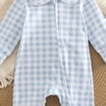 thumbnail image 5 of BOBOGOJP Newborn Baby Boy Girl Gingham Footed Romper Peter Pan Collar Infant Long Sleeve Zipper Jumpsuit Coming Home Outfit Sky Blue for Size 3-6 Months, 5 of 5