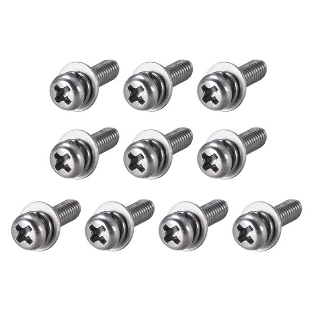 Unique Bargains M4x16mm Stainless Steel Phillips Pan Head Machine Screw Spring Plain Washer 10pc