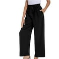 thumbnail image 5 of IDALL Linen Pants Women Petite Pants Women Wide Leg Pants With Pockets Lightweight High Waisted Palazzo Adjustable Tie Knot Flowy Trousers Lounge Pants Women Summer Pants Black L, 5 of 5