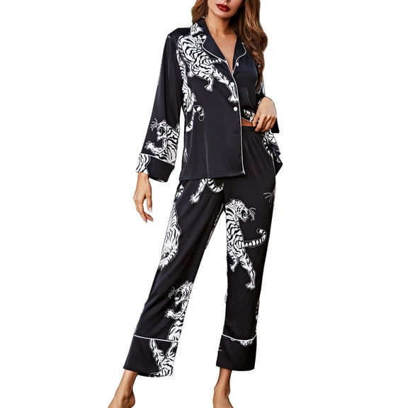 Womens Silk Satin Pajama Set Long Sleeve Notch Collar Loungewear Two Piece Sleepwear Button Down Pj Set