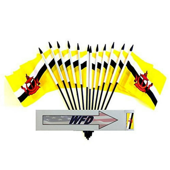 Pack of 12 4"x6" Brunei Polyester Miniature Office Desk & Little Table Flags, 1 Dozen 4"x 6" Bruneian Small Mini Hand Waving Stick Flags (Flags Only)