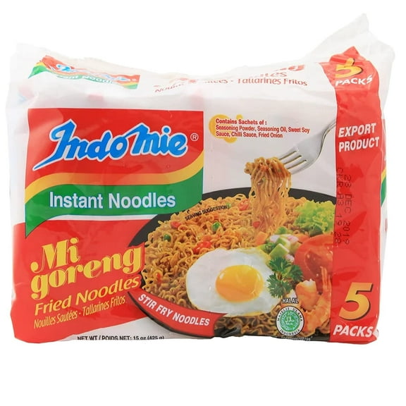 Indomie Mi Goreng Instant Stir Fry KKS1 Noodles, Halal Certified, Original Flavor, 5 Count - Pack of 6