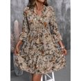thumbnail image 4 of Multicolor Floral Print V-Neck Ruffled Hem Long Sleeve Mini Dress For Women Casual Summer Dress, 4 of 7